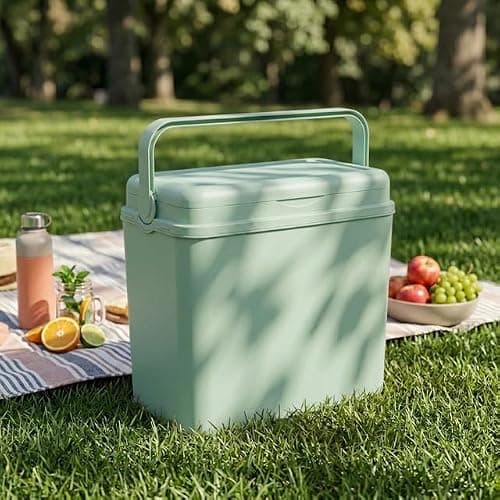 URBNLIVING 24L Cooler Box, Insulated Plastic Ice Box with Air Tight Locking Lid & Fold Away Handle, Durable Portable Food & Drinks Storage for Camping Picnic Beach BBQ — view 4