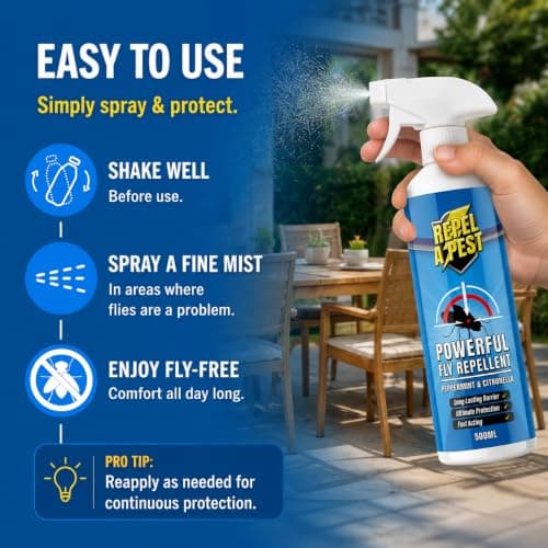 Repel-A-Pest - Fly Repellent Deterrent Spray - Natural Eco-Friendly Pest Control for Indoors and Outdoors - Contains Citronella, Peppermint & Geraniol - 500ml — view 3