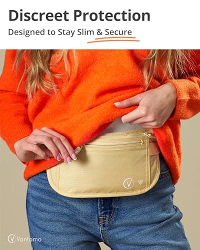 Vantamo Bum Bag with RFID, Ultra-Thin Money Belts for Travel Hidden Men, 2 Compartment Fanny Pack for Women Fits Passport & Phone to Protect Valuables, Waist Bag for Traveling, Hiking & Walks — view 2