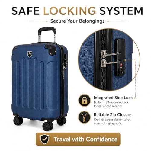 ANIKEES Lightweight Travel Cabin Bag, Carry On Suitcase, ABS, Water Resistant, Safe Locking System, EasyJet Overhead Compliant (Navy Blue) — view 4