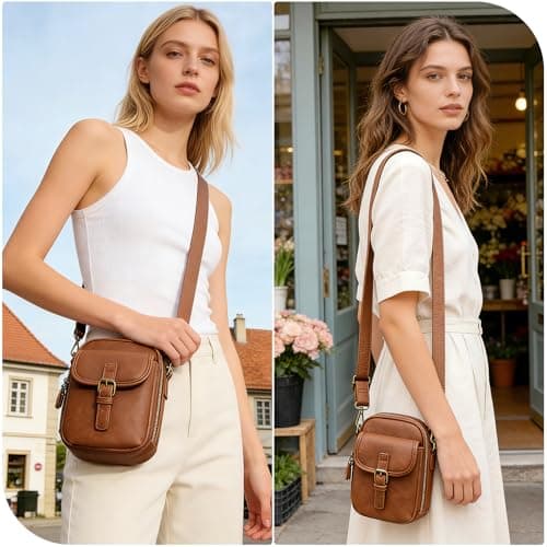 BAIGIO Small Cross Body Bag Women, Soft Vegan Leather Cross-Body Bags with Adjustable Strap, Shoulder Bags with Card Slots, Phone Bag Handbag Purse for Travel (Brown) — view 3