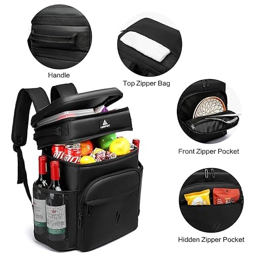 Laripwit Cooler Backpack 54 Cans Insulated Cool Bag Rucksack PU Leather Leak-Proof Picnic Backpack for Men Women - Perfect Large Tactical Backpack Cooler Bag for Camping, Lunch, Beach, Black — view 3