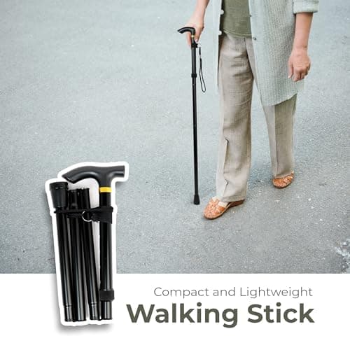 DIVCHI Folding Walking Sticks, Adjustable Height And Portable Collapsible Balancing Ladies Walking Aid, Travel Walking Cane for Women & Men Elderly Adults & Disabled (Walking Stick Black) — view 2