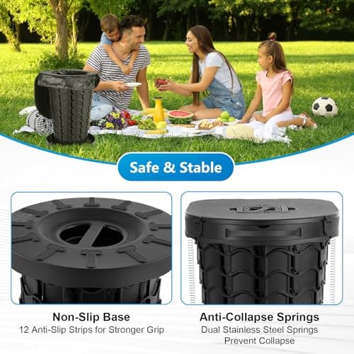 Upgrade Retractable Portable Toilet for Adults - 18.6"H Adjustable Height Camping Tall Toilet, XL Travel Folding Toilet with Lid and Paper Holder, Compact Potty for Car, Hiking, Beach and Camping — view 6