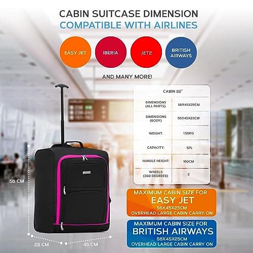 Flight Knight Carry On Cabin Suitcase easyJet (Overhead) Approved Large 2 Wheels Lightweight Bag Ideal for Airline Travel 56x45x25cm — view 3