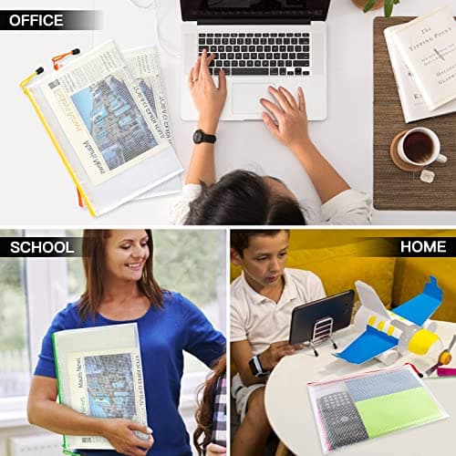 A4 Plastic Zip Folders - 24 PCS Zipper File Bags Mesh Zip Lock Document Wallet Holder Travel Storage Pouch for Office Supplies and Travel Accessories, Waterproof, A4 Size — view 6