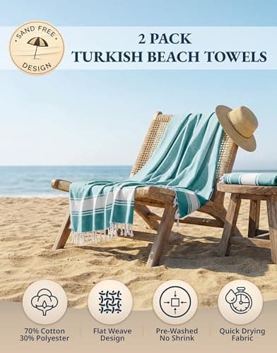 LANE LINEN Oversized Turkish Beach Towels – 2 Pack, Quick Dry & Sand-Free Cotton Blend, Pre-Washed Swim Towels for Adults, Hunter Green — view 2