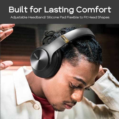 DOQAUS Bluetooth Headphones Over Ear, 90 Hrs Playtime, Bluetooth 5.3 Wireless Headphones, 3 EQ Modes, Foldable Hi-Fi Stereo Bass Headphones Wireless, Soft Earpads, Built-in Mic, for Phone PC Travel — view 3