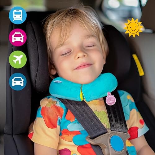 Trunki Kid's Travel Neck Pillow And Chin Rest | Support Sleepy Heads in the Car Seat, Plane, Bike or Pram | Yondi SMALL Una Unicorn (Turquoise) — view 5