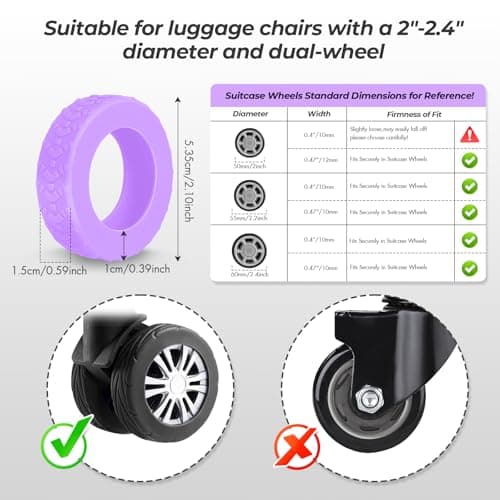 8 Pack Luggage Wheel Covers, Silicone Suitcase Wheel Protectors for Spinner Wheels, Quiet & Wear-Resistant Caster Sleeves, Reduce Noise & Prevent Scratches - Must-Have Travel Accessories, Purple — view 2