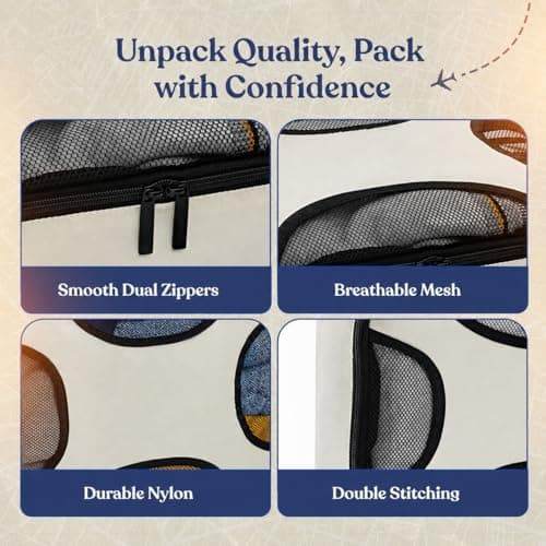 LUGGIX Packing Cubes for Travel, 6 Piece Suitcase Organiser Bags Set with Breathable Mesh, Lightweight Travel Packing Cubes for Suitcases, Beige — view 4