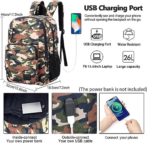 KEOFID classic carry-on travel backpack for men and women, Anti theft laptop backpack with USB charging port (Camouflage) — view 3