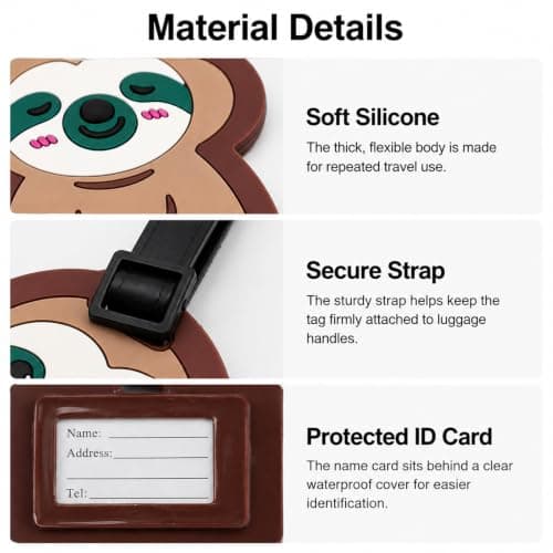 2Pcs Cute Sloth Silicone Luggage Tags with Waterproof Name Label — view 4