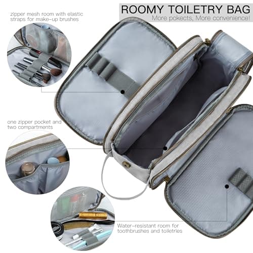 Water-Resistant Leather Toiletry Bag for Men, Women Large Travel Wash Bag Shaving Dopp Kit Bathroom Gym Toiletries Makeup Organizer with Free Wet Dry Bag (Grey) — view 2