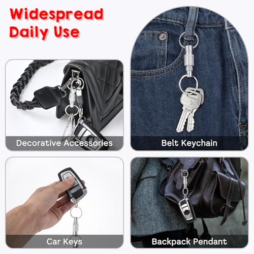 Quick Release Keyring, Detachable Keyring Quick Pull Apart Keychain with 2 Split Rings, Metal Quick Release Keyrings for Men Car Purse Bag Belt Accessories (Black Silver, 2Pack) — view 6