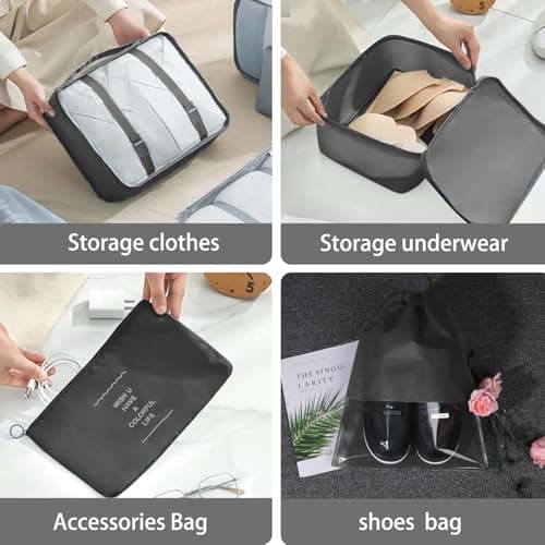 Packing Cubes for Suitcases, MOFELON 9 PCS Travel Luggage Organiser Bags, Compression Packing Cubes for Backpack, Travel Essentials for Clothes Shoes Storage Bag-BLACK — view 3