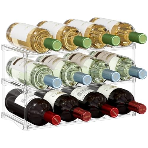 Lifewit Stackable Water Bottle Storage Organiser, Wine Bottle Holder for Cupboard, Plastic Large Compartment Tumbler organiser, Clear Wine Rack, Mug Cup Holder for Kitchen Storage, 3 Tier Hold 12
