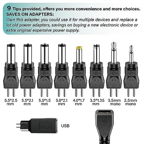 Multi Voltage Power Adapter, Reversible Polarity 30W Universal 3V 4.5V 5V 6V 7.5V 9V 12V Power Supply Adapter Charger for Keyboard Routers Speakers Pedals CCTV Cameras TV Box Audio — view 4