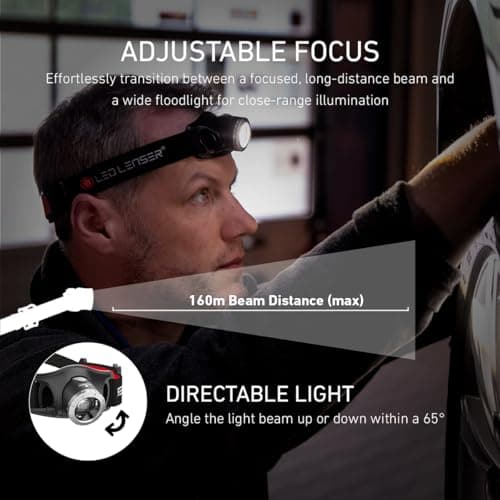 Ledlenser H7R.2 Rechargeable LED Head Torch, Super Bright 300 Lumens Headlamp, IPX6, Up to 30 Hours Run Time, Powerful Strobe Self Defense Feature, Camping Headlight, Running Torch, Hiking Equipment — view 4