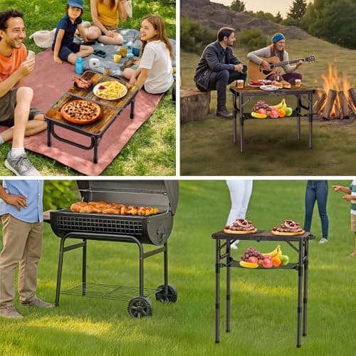 Anbte 2ft Camping Table Foldable with Storage Net, 3 Adjustable Heights 27.5" Aluminum Small Portable Table With Carrying Handle, For Outdoor Indoor Picnic Beach Party Travel, 24" X 16", Brown — view 5