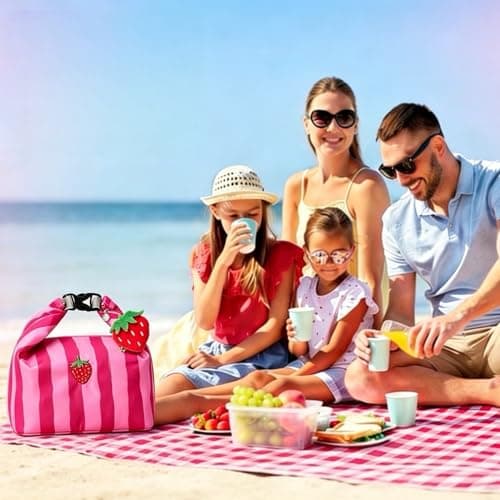 QZLSAYSL Lunch Bags for Women, Girls Insulated Lunch Bag，Pink Strawberry — view 5