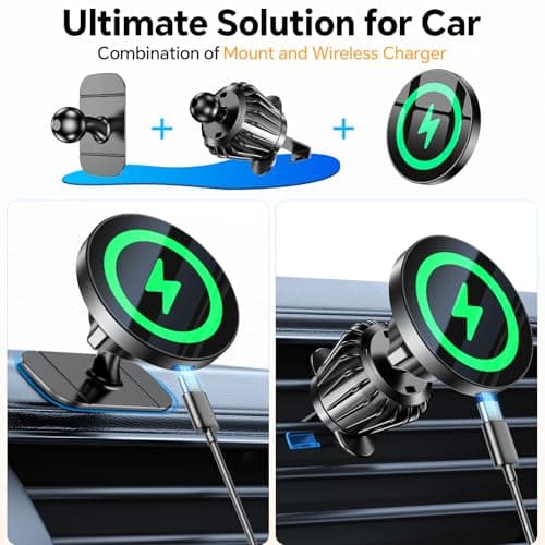 Coolpow for Magsafe Car Mount Charger【100% Stable】15W Magsafe car charger for Dash Vent【Super Magnet】Magnetic Phone Holder for Car Accessories Phone Holder Wireless Charger for iPhone 17 Pro Max 16 15 — view 2