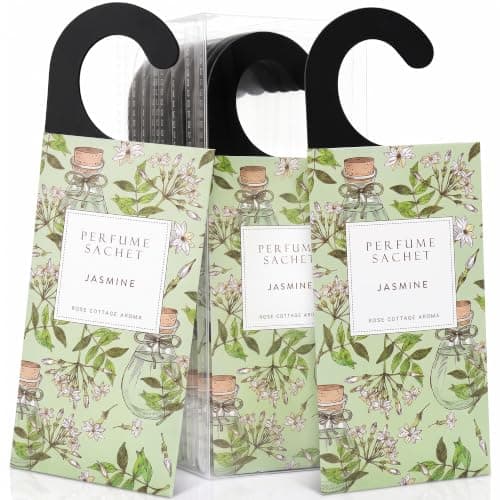 Large 12 Packs Jasmine Hanging Scented Sachets Long-Lasting Closet Deodorizer Air Freshener Fabric Refresher Odor Eliminator for Drawer Home Fragrance Gift Set