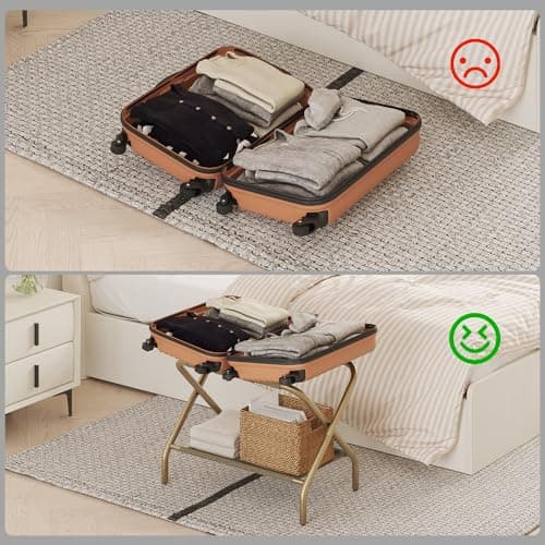 Smart FENDEE Set of 2 Gold Luggage Racks for Guest Room, Folding Suitcase Stand with Fabric Shelf, Steel Portable Luggage Stand Bedroom, Hotel, Easy Assembly, Hold up to 110 lb — view 4