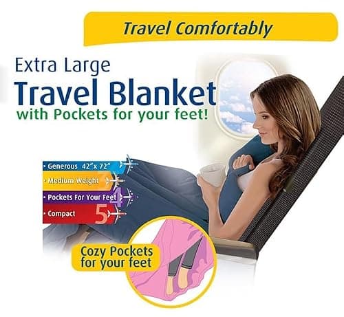 Cloudz Extra Large Airplane Travel Blanket for Your Flight, Car, Camping, Home or Comforting Warmth Anywhere! Includes Warm Cozy Pockets for Your Feet and a Travel Bag - Charcoal — view 3