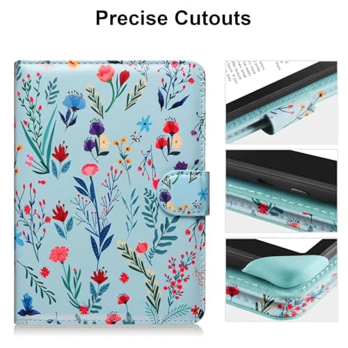 HoYiXi Universal Case for 6-inch Kindle eReader Compatible with Kobo/Voyaga/Pocketbook/Tolino E-book reader,6'' eReader Protective Cover with Built-in Card Slot,Black (flower 2, 6 inch) — view 6