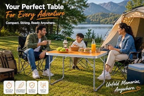 Unibos Camping Table Portable Picnic Table Aluminium Folding Table Indoor Outdoor Table Heavy Duty Garden Trestle Set for BBQ Picnic Party, Load Capacity 15KG (Orange) — view 4