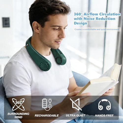 Portable Neck Fan, Personal Neck Fans USB Rechargeable 5-Speeds Personal Fan, Hands Free Bladeless Mini Fan with 360°Cooling Airflow, Wearable Fans for Travel, Outdoor, Home, Office, School, Camping — view 2
