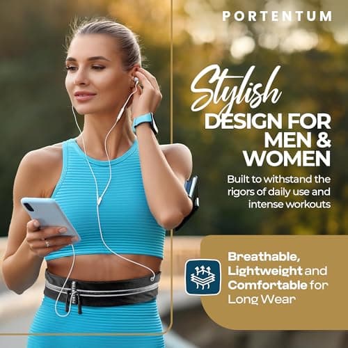 PORTENTUM Running Belt with Waterproof Adjustable Elastic Strap, Unisex Sweatproof waistpacks with Large Capacity, Perfect for Running and Outdoor Activities — view 4