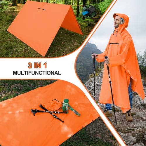 Andake Rain Poncho Lightweight Raincoat Unisex Rain Jacket with Waterproof Hood for Camping, Hiking, Outdoor Activities (Orange) — view 2