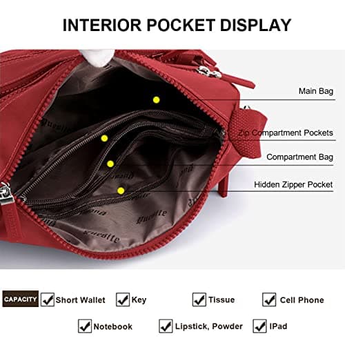 Milky Way Womens Multi Pocket Casual Crossbody Bag Waterproof Shoulder Messenger Bag Handbag for Daily Use Travel (burgundy) — view 4