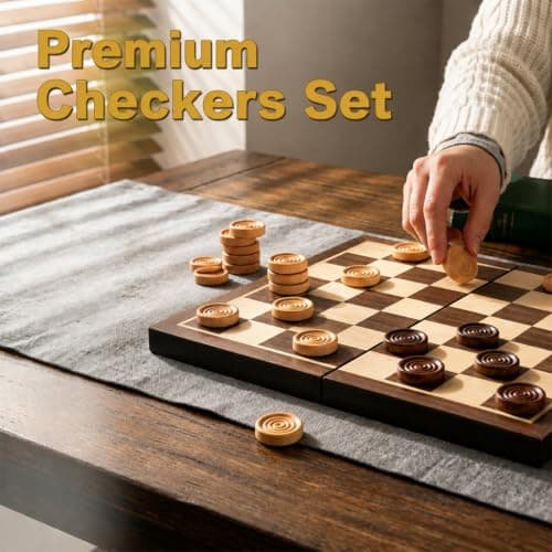 24 Pcs Wooden Draughts Set with Drawstring Bag, Classic Checkers & Backgammon Replacement Pieces, Stackable Natural Wood Tokens for Kids, Adults, Travel, Camping, Family Board Game Fun — view 5