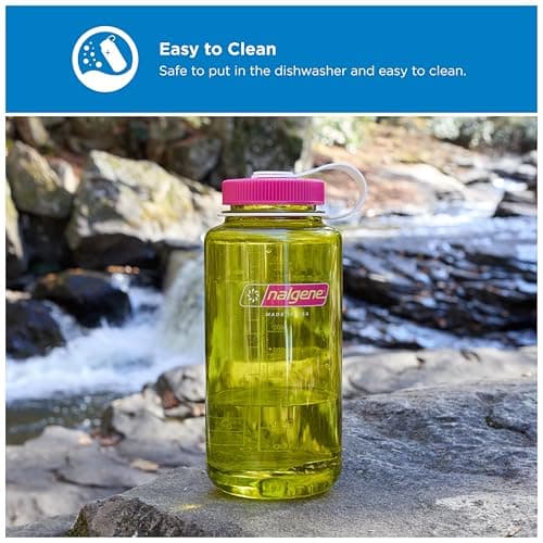 Nalgene BPA Free Leak Proof Tritan Water Bottle - Wide Mouth - 32 oz - Made in USA for Outdoor Use and Daily Hydration - Thrill & Motion (Endive — view 3