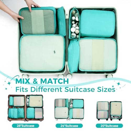 BAGAIL 8-Piece Packing Cubes Set, Travel Organizers with Breathable Mesh & Shoe Bag, Lightweight Nylon Packing Organisers for Luggage Suitcase, 9 Colors - Blue Sky — view 6