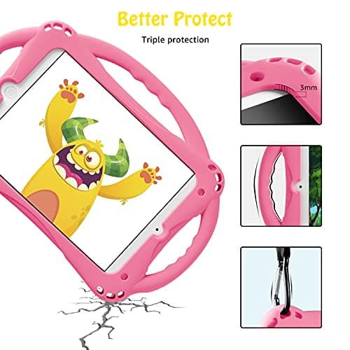 TopEsct Kids Case for 7.9 inch iPad Mini 5th/4th/3rd/2nd/1st Gen (Old Model) Silicone Shockproof Protective Cover with Built-in Handle Stand and Strap (Pink) — view 3