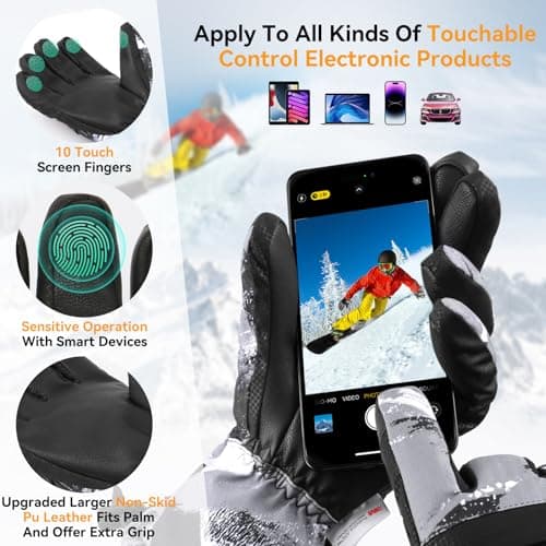 Pnosnesy Ski Gloves, Waterproof Snow Gloves Thermal Breathable Winter Gloves, Windproof Touchscreen Cold Weather Gloves for Men Women Kids — view 2