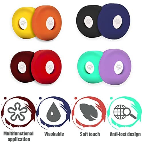 Airtag Dog Collar Holder, Silicone Pet Collar Case for Apple Airtag, Anti-Lost Air Tag Cover for Luggage and Handbag (Yellow/Orange) — view 5