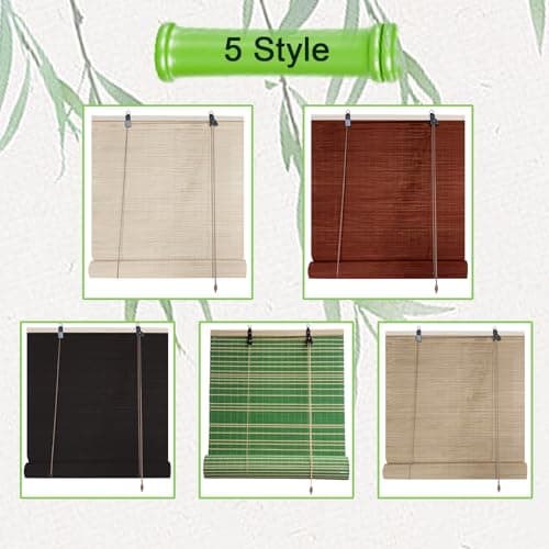 Maroon Retro Bamboo Bli - Natural Roman Roller es for Doors & Patios UV-Resint Outdoor Bamboo es 165x350cm Lift Funct — view 2