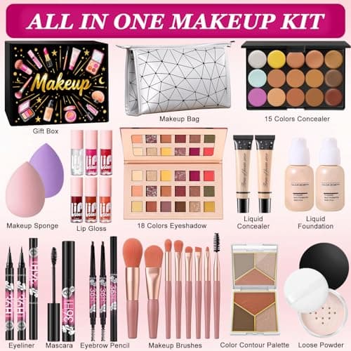 Makeup Sets for Women, All in One Make Up Starter Kit, Makeup Gift Sets for Teenage Girls Full Kit, Cosmetic Bundle Includes Foundation Concealer Eyeshadow Contour Palette Lipgloss Eyeliner Mascara — view 2