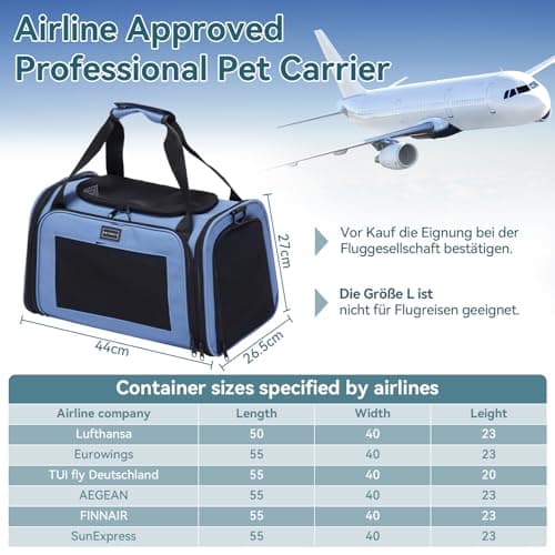 PETSFIT Cat Carrier with Extendable Fleece Mat, Pet Carrier Airline Approved，Cabin Size for Travel, Vet Visit Up to 12 Lbs (44 * 26.5 * 27CM, Blue) — view 6
