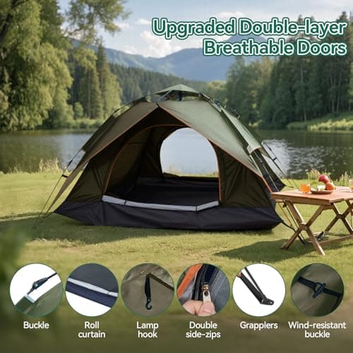 Warmiehomy 2-3 Man Pop Up Tent Double Layer, Green — view 2