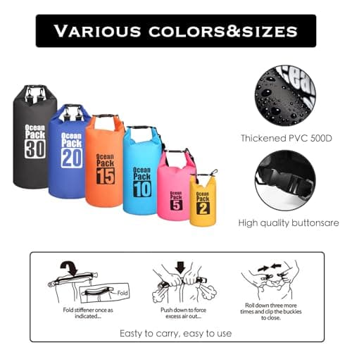 MORAINJAY 5L Sky Blue Dry Bag,Waterproof Bag with Single Adjustable Shoulder Strap,Small Capacity Dry Sack 2L 5L 10L 15L 20L 30L for Outdoor Camping,Rafting,Swimming,Boating,Surfing — view 3