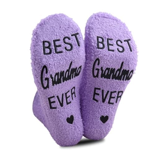 ShiQiao Spl Grandma Christmas Gifts from Grandduaghter Grandson Lilac Fluffy Socks for Grandma Non-Slip Slipper Socks Warm Coral Fleece Winter Gifts for Nan Birthday Presents for Women Nanny