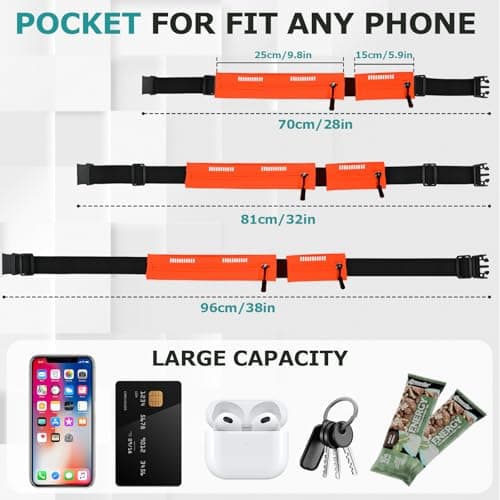 Running Belt Waist Bag, Orange, Dual Zip Pockets, Adjustable Elastic Strap with Reflective Strips (Orange) — view 6