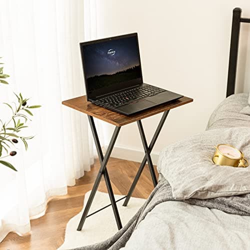 HOOBRO Side Table 2 Set, Folding Tables, TV Tray Table for Eating, Small Sofa End Laptop Drinks Coffee Tables for Small Space, Living Room, Industrial, Metal Frame, Rustic Brown EBF25BZ01 — view 4