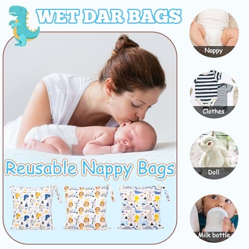 GSrenyu 3 Pcs Wet Bag Waterproof Wet Dry Bags, Reusable Nappy Bag Organiser — view 4